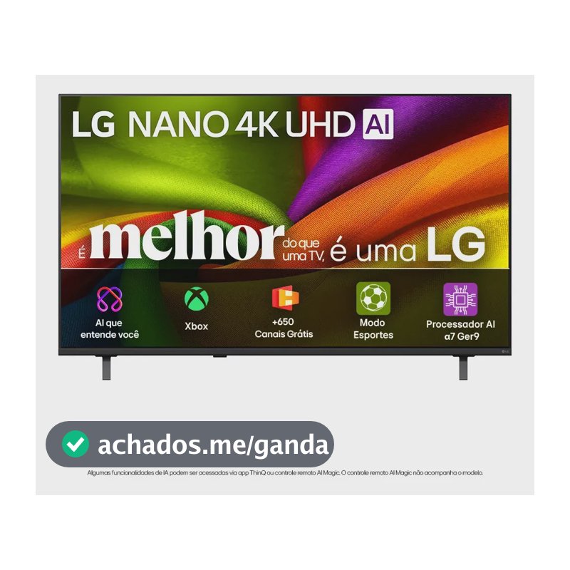 Smart TV 4K 65" LG NANO UHD AI NU850 2026 Processador α7 Ger9 HDR10 Xbox Bluetooth Wi-Fi AI Search Google Gemini webOS 26 - 65NU850BPSA