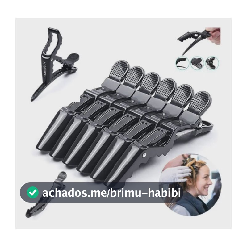 6 Presilhas Crocodilo Prendedor Cabelo Clips Tipo Bico Pato Cor Preto