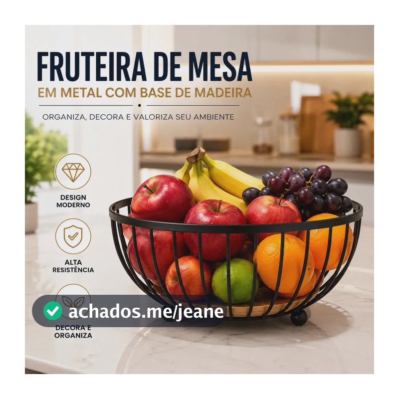 Fruteira de Mesa Cesto Organizador de Frutas Aramada Multiuso Cozinha Metal Inox Aquattro