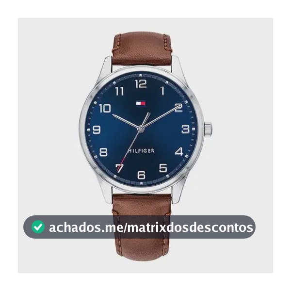 Relógio Tommy Hilfiger 1791659 Cor de malha original: cor de moldura marrom, cor de fundo prateada, cor de fundo azul