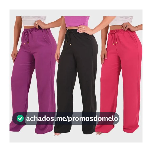 Kit 3 Calças Pantalona Feminina Cintura Alta Tendência Moda