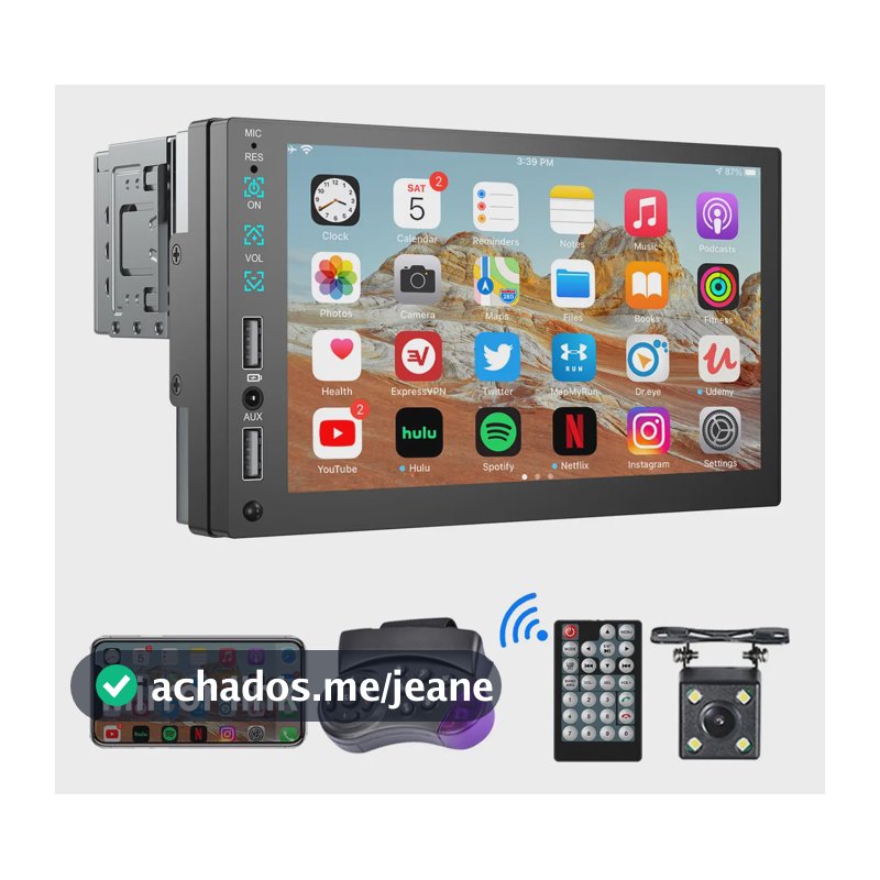 Central Multimídia 1 Din E 2 Din Mp5 Bt Universal Espelha Camera Hd Touch 7pol + Camera Kit Multimidia