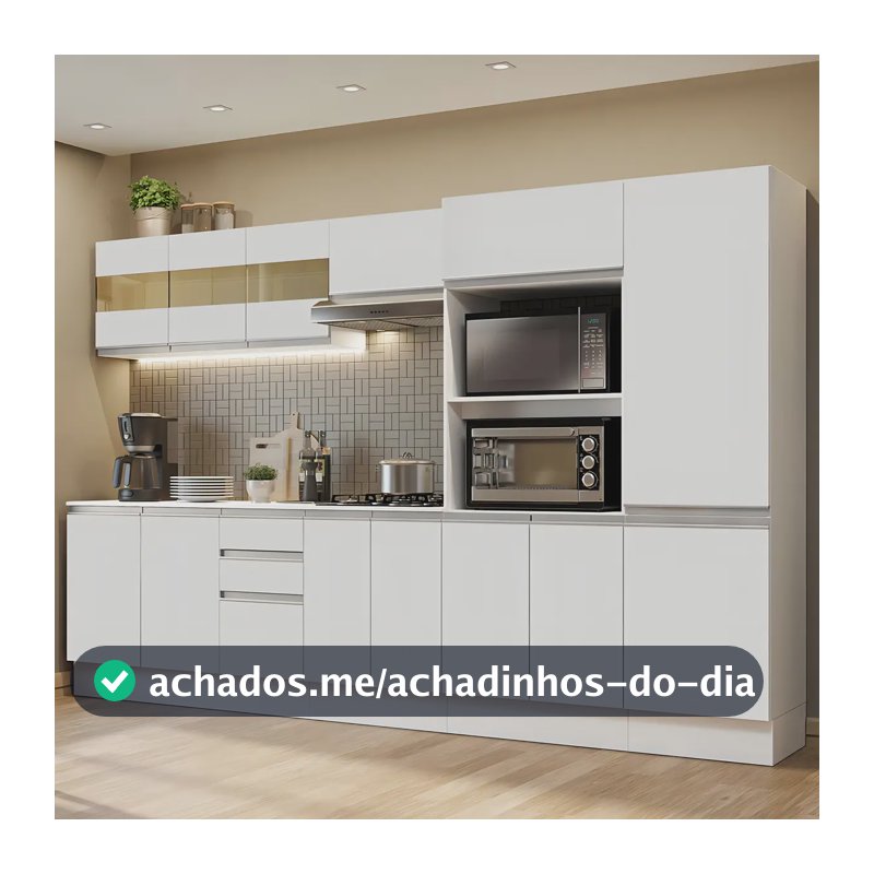 Armário De Cozinha Completa 100% Mdf 300cm Smart Madesa B02 Cor Branco