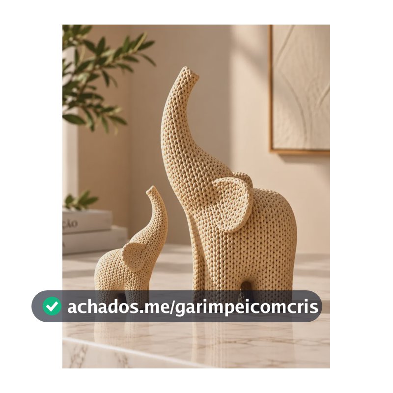 Kit 2 Elefantes Decorativos Textura Efeito Tricô Premium Tricô