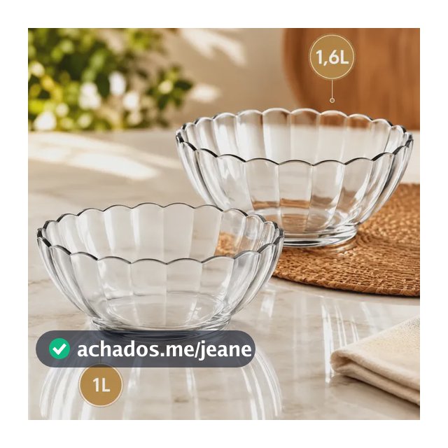 Jogo Kit Com 2 Saladeiras Bella Vidro Resistente 1l E 1,6 L Transparente