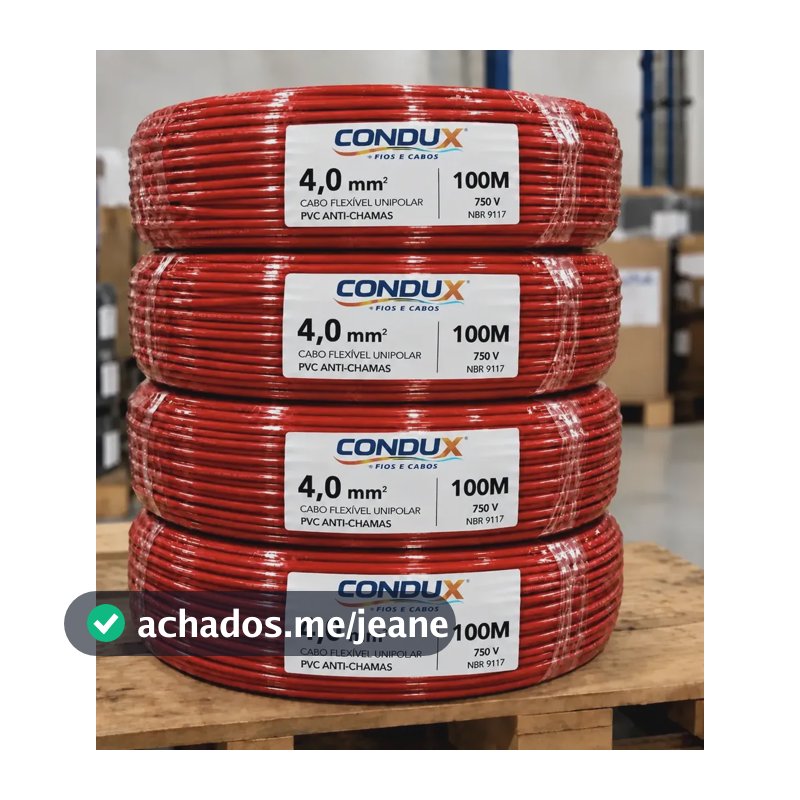 Cabo Flexivel 4mm Unipolar Com 100 Metros Condux 750v Vermelho