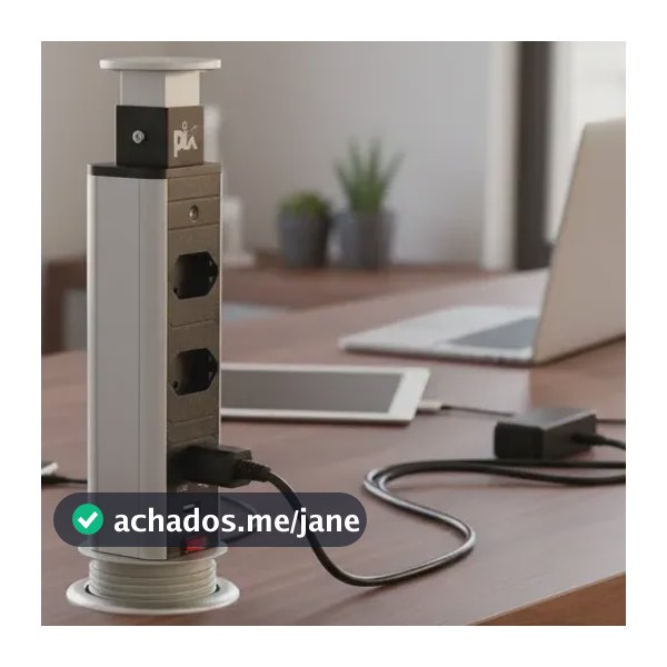 Torre De Tomada Multiplug Retrátil Com Usb Embutir Mesa Cinza