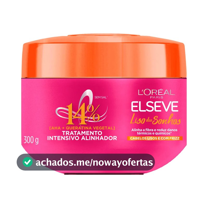 L'Oréal Paris Elseve Liso dos Sonhos Creme de Tratamento com Queratina Vegetal e AHA, Alinhamento Capilar, Controle de Frizz e Reparação de Danos Químicos e Térmicos, 300g