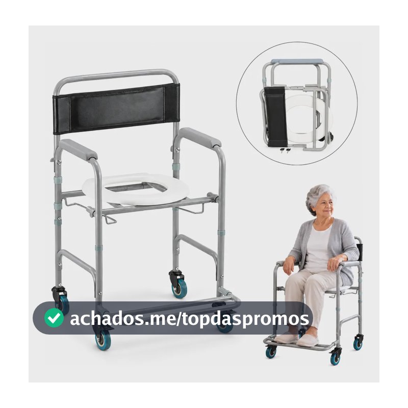 Cadeira De Banho Dobrável Higiênica Rodas Sanitária Idoso