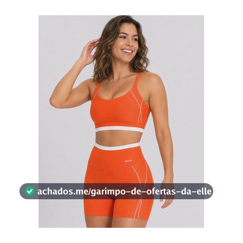 Conjunto Academia Feminino Short Top Com Elastano Treino Laranja Liso G