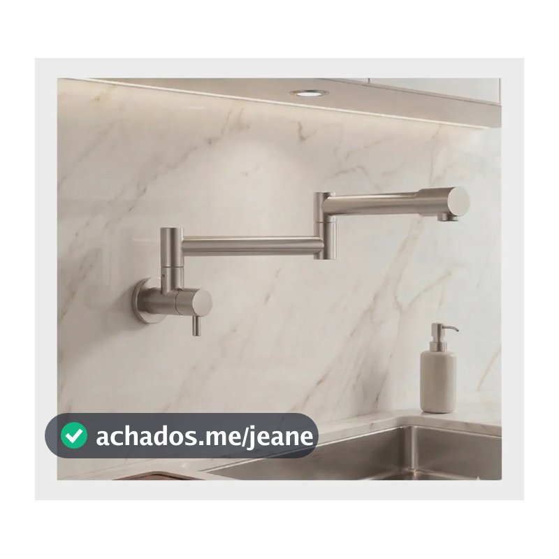 Torneira Cozinha Fria Parede Dobrável Articulável Extensível Metal Aço Inoxidável Acabamento Escovado