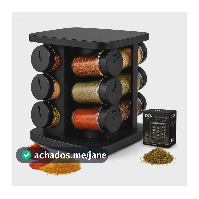 Porta Temperos Condimentos Giratório Kit 12 Potes De Vidro Preto