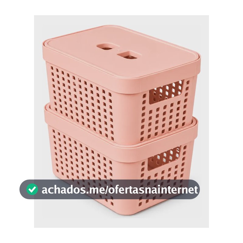 Kit 2 Caixas Organizadora Com Tampa 2l Empilhavel Prateleira Rosa Rattan