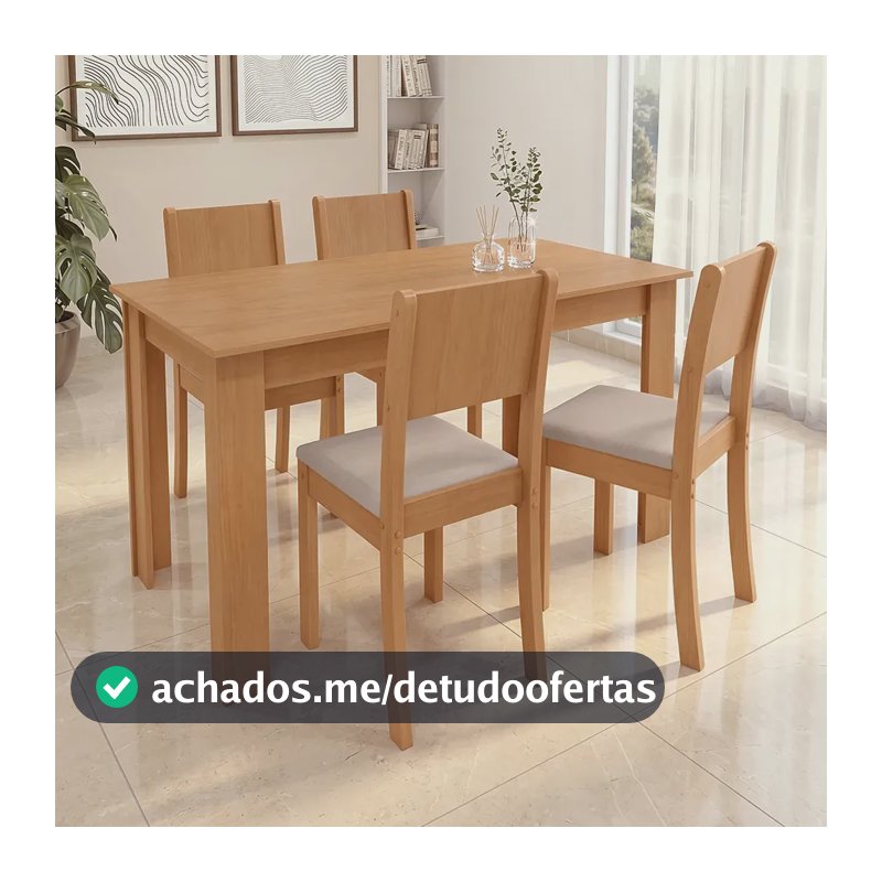Conjunto Sala De Jantar Com 4 Cadeiras Grupo Lopas Easy Line Cor Amêndoa