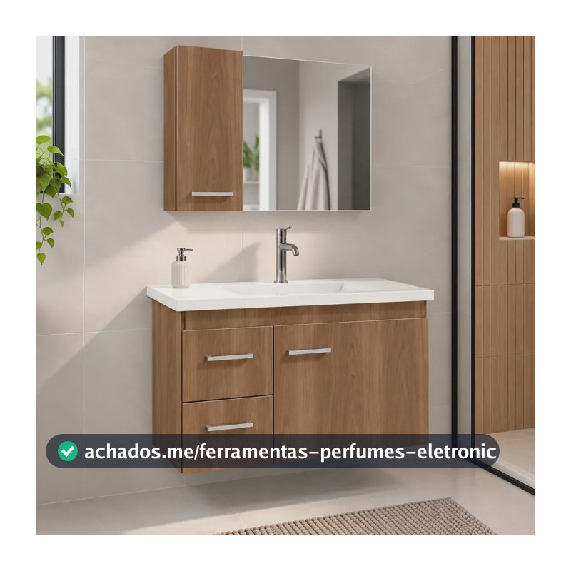 Gabinete Para Banheiro 72cm Com Cuba Pia e Espelho Montado Quality Fimap