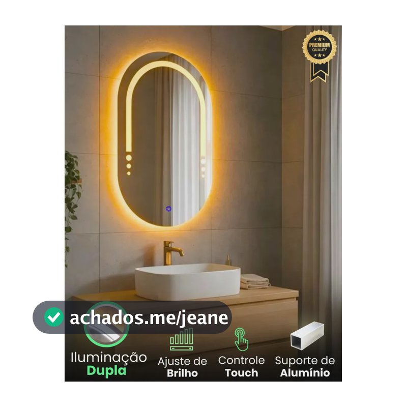 Espelho Oval 80x50cm LED Frente E Atrás Espelho Para Maquiagem