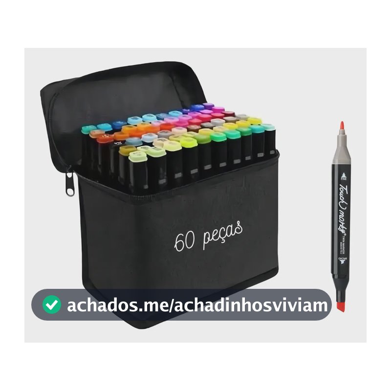 Estojo ProudCommerce Canetinha Ponta Dupla 60 Cores Álcool Multicor