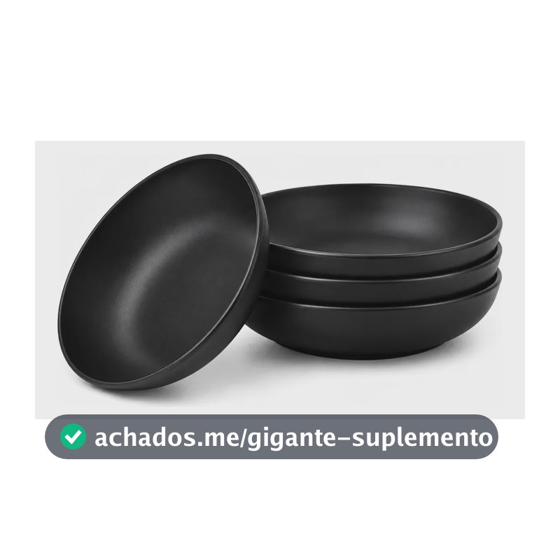 Kit 4 Pratos Fundos Refeição Empilhável Multiuso Micro-ondas Preto Carbono