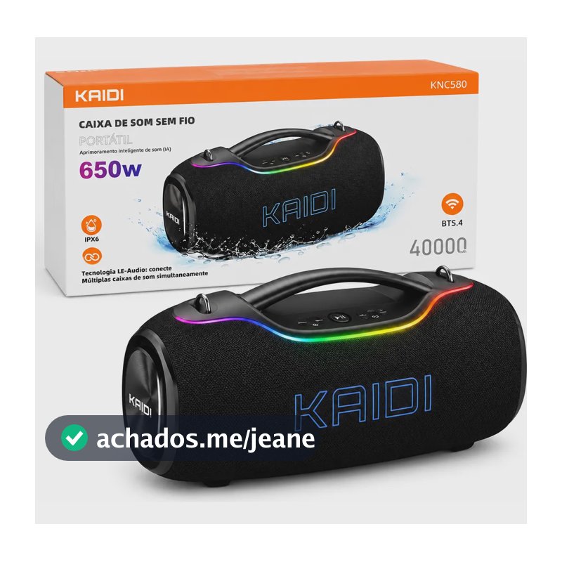 Caixa De Som Kaidi Knc5808 Bluetooth 650w Ipx6 40000mah Preto 127/220v