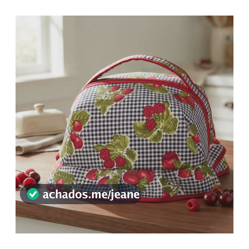Cesta Porta Pão Com Zíper  Artesanal, Dobrável E Prática Azul Morango