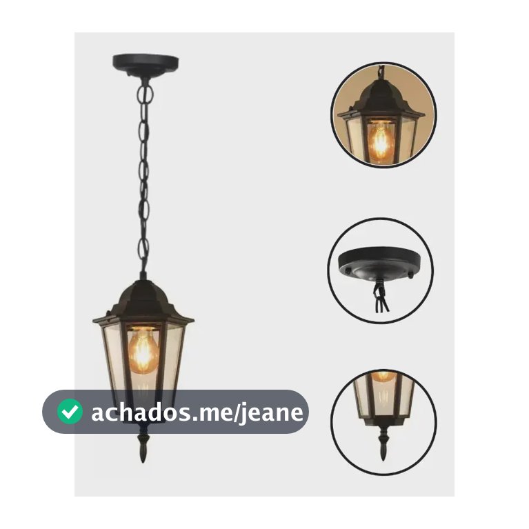 Luminária Pendente Colonial G-light Roma Preta Alumínio Vidro E27
