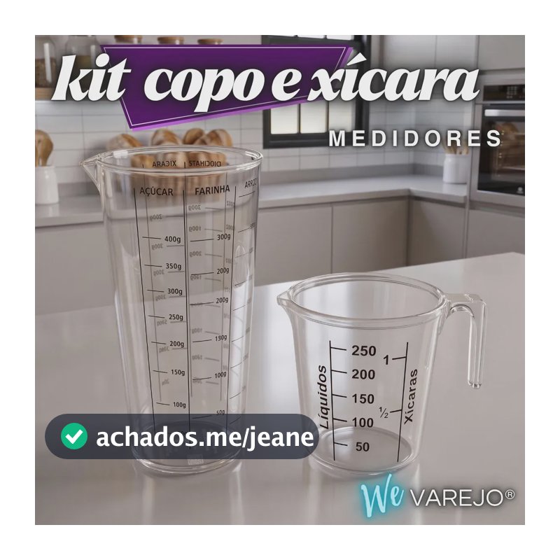 Kit Copo e Xícara Medidores We Varejo de Plástico Transparente com 500ml e 250ml