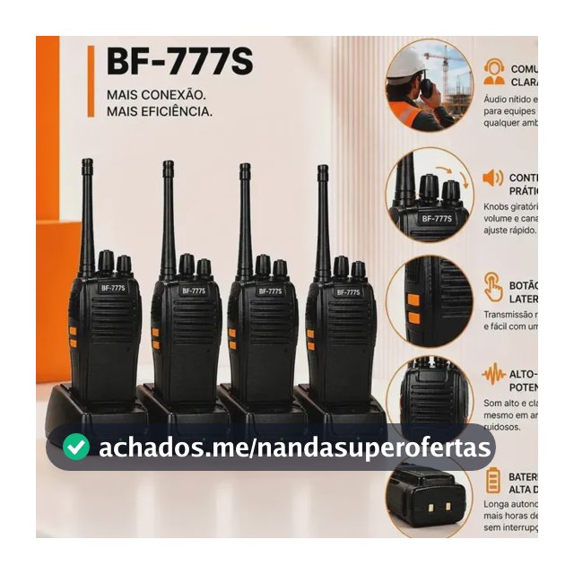 Kit 4 Rádo Comuncadores BF-777S Profissional Sem Fio 16 Canais 400-470MHz para Eventos, Segurança, Esportes e Comunicação Tático de Longa Distância