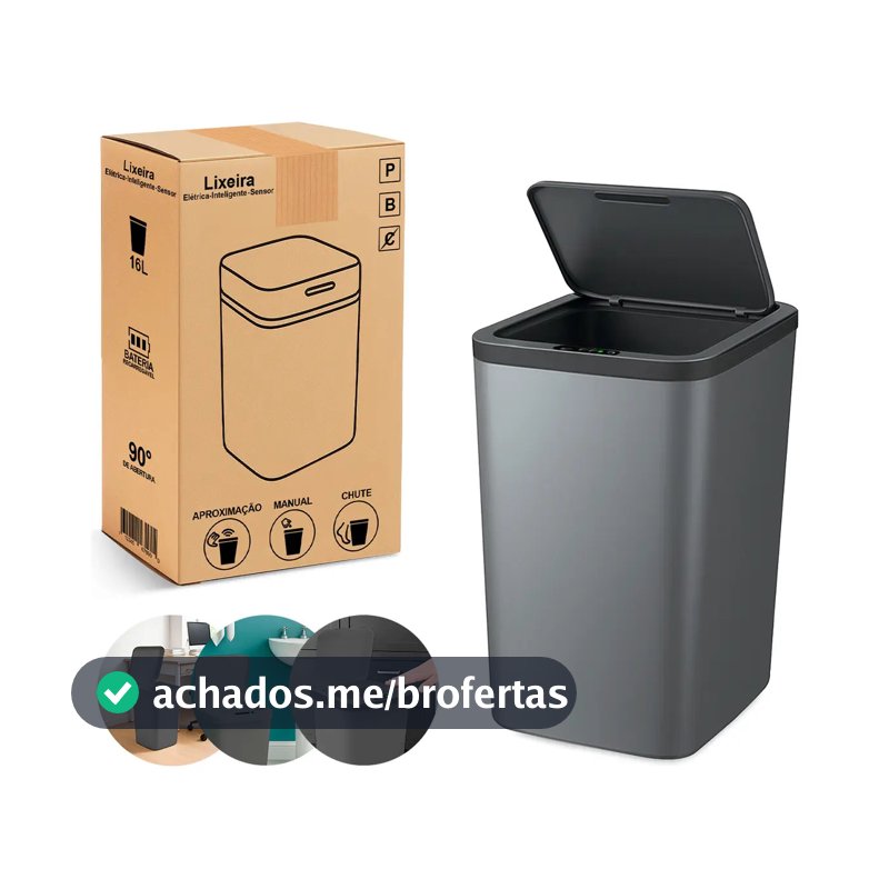 Lixeira Inteligente Automática Cinza com Sensor de 16L