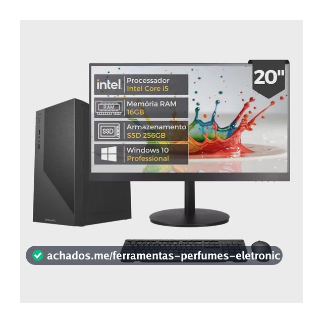 Computador Completo Intel Core i5 4570 (4ª Geração), 16GB RAM, SSD 256GB, Monitor 20" 75Hz HDMI, Windows 10 Pro, Preto, Bivolt - BluePC Office CDF-099OF