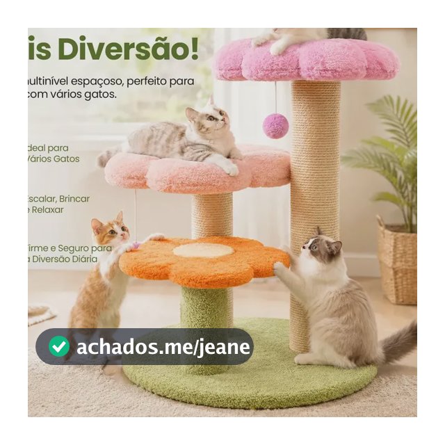 Newpet Torre 3 Flores 48 cm p/ Gatos | Sisal Resistente | Pelúcia Macia | Pompons Divertidos | Base Antiderrapante | Não Tomba