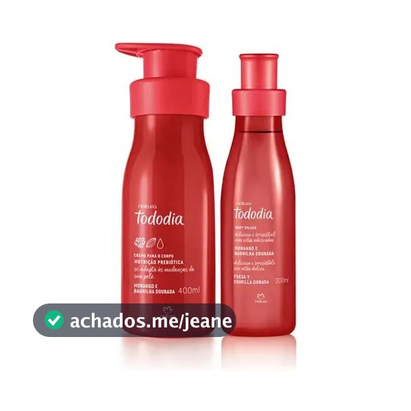 Kit Natura Tododia Morango e Baunilha: Hidratante Corporal 400 ml e Body Splash 200 ml.