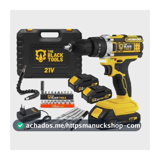 Parafusadeira Furadeira De Impacto The Black Tools Profissional TB-21PX 2 Baterias Com Maleta 60Hz Amarelo