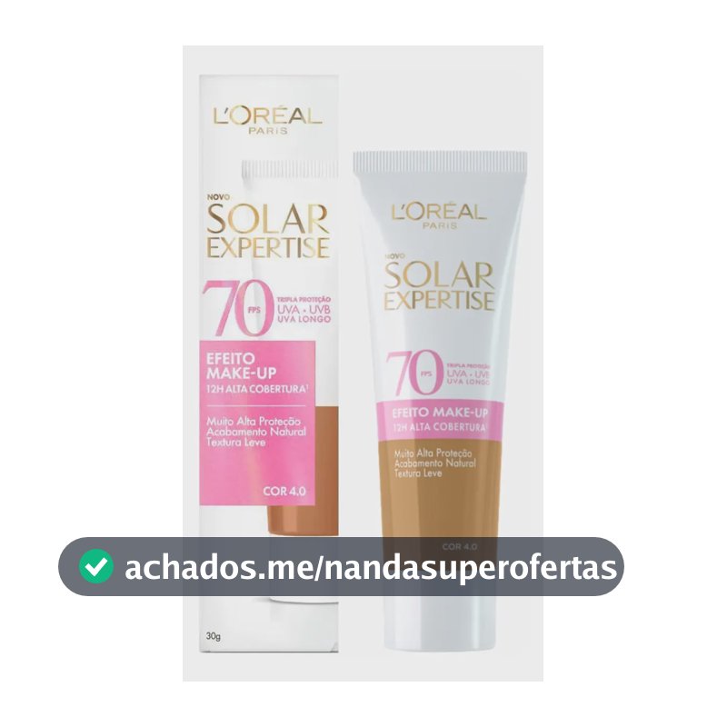 L'Oréal Paris Solar Expertise Efeito Make Up 4.0 - Protetor Solar Facial com Cor FPS 70 Alta Cobertura 30g