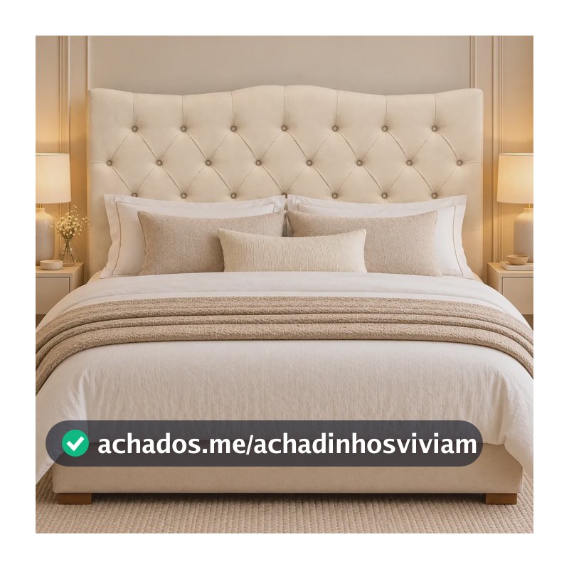 Cabeceira Casal Cama Box 140 Estofado Bege Premium Capitonê Bege