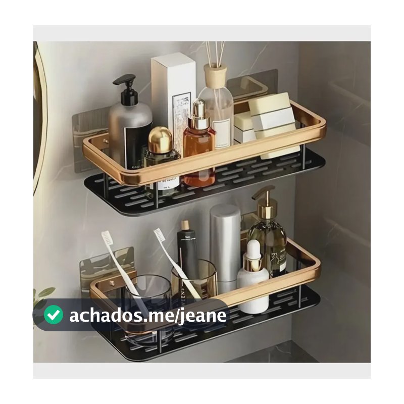 Kit 2 Suporte Shampoo Sabonete Banheiro Adesivo Parede Luxo - Dourado