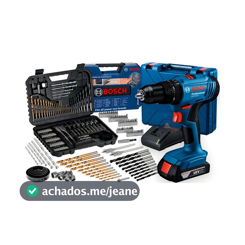 Parafusadeira E Furadeira De Impacto A Bateria 18v Bosch Gsb 183-li Maleta Com Kit Brocas E Bits Profissional 103 Peças