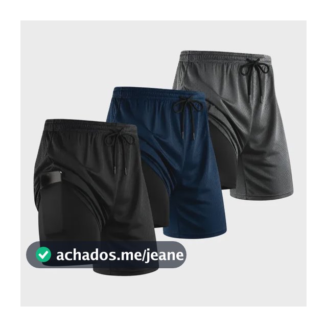 Kit 3 Shorts 2 Em 1 Duplo Bolso Para Treino Corrida Academia