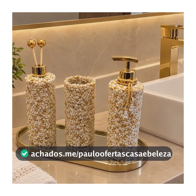 Kit Lavabo Luxo Pedras Naturais ,bandeja Espelho Dourado 4pc Palha