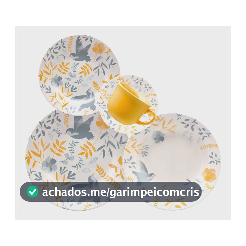 Jogo de Jantar e Chá 20 Peças Biona Donna Cerâmica Amarelo Florido