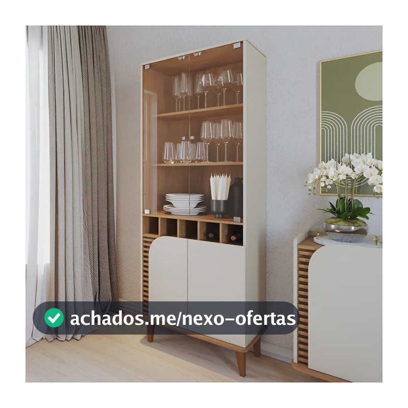 Cristaleira Vidro Colibri Jurerê Off White 2 Portas Estilo Retrô