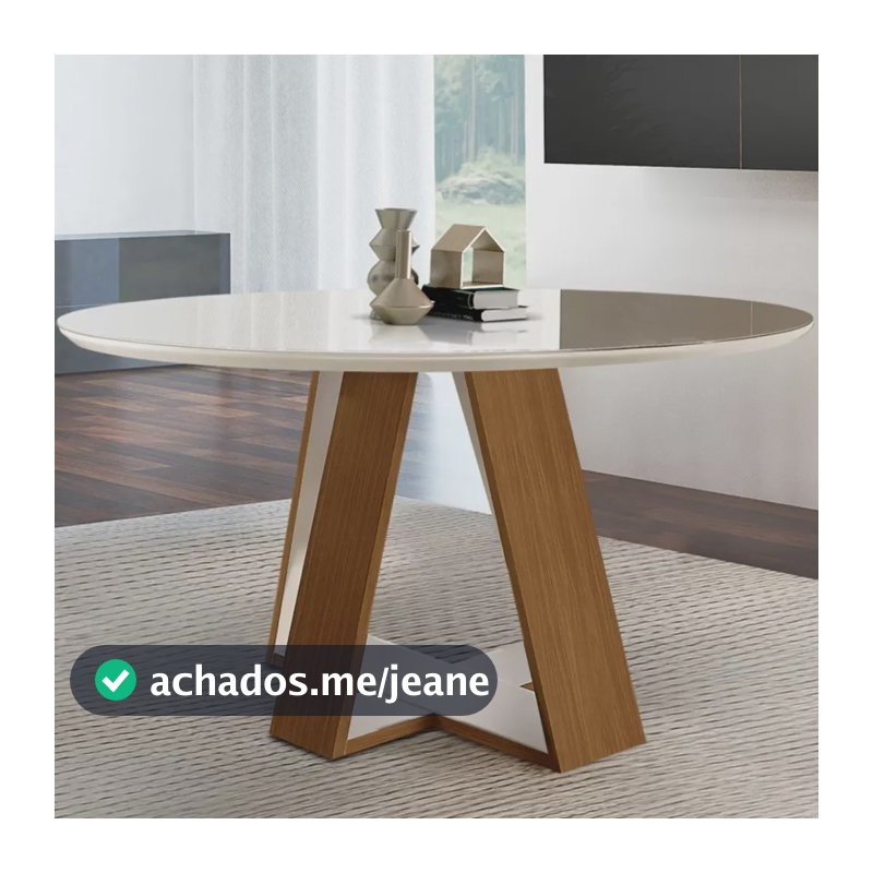 Mesa Redonda 4 Lugares Tampo Com Vidro/laca Grécia Gdwt Castanho Cinamomo/off White