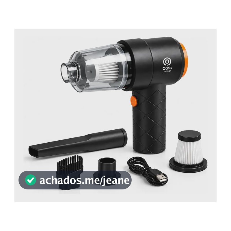 Aspirador Portátil Sem Fio Automotivo Recarregável Premium 2 Em 1 Preto