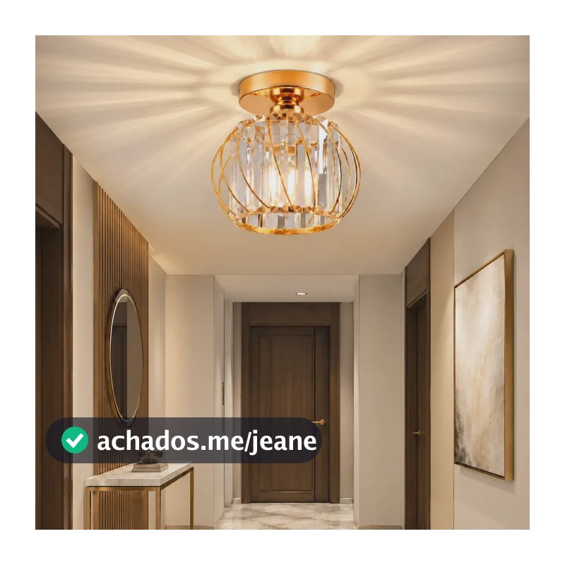 Plafon de Teto Tieesa Dourado, Luminária Redonda de Metal e Acrílico E27 para Quarto e Sala