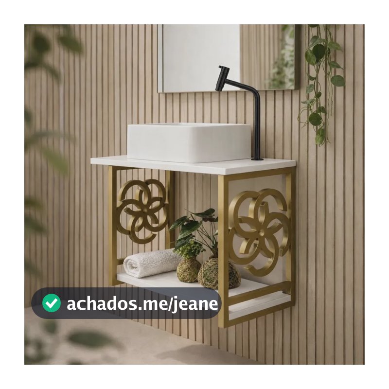 Gabinete Armário Banheiro Estilo Industrial Cuba Balcão Pia Pia Branco Móvel Dourado/branco Quantidade De Furos Para Torneira Um Furo