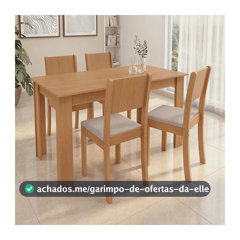 Conjunto Sala De Jantar Com 4 Cadeiras Grupo Lopas Easy Line Cor Amêndoa