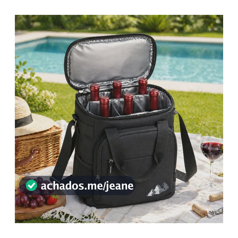 Bolsa Térmica Porta Vinho 6 Garrafas Com Proteção Piquenique Preto