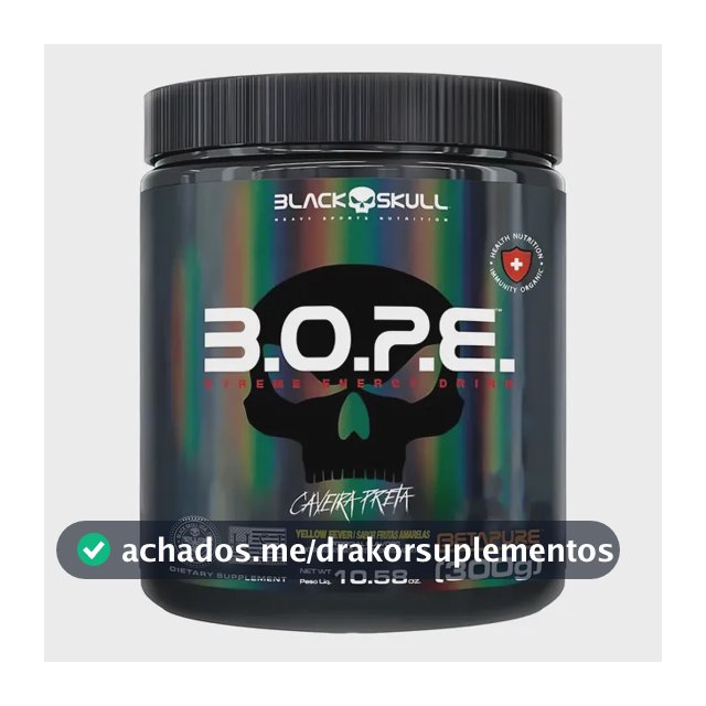 Pré-Treino B.O.P.E. Black Skull em Pó, 300g Sabor Frutas Amarelas