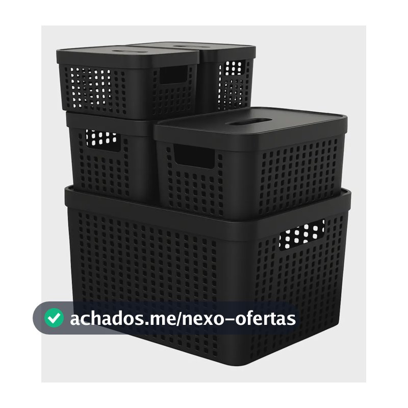 Kit 5 Caixas Organizadoras 2l 4,5l 17l Com Tampa Multiuso Cor Preto