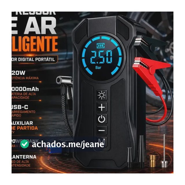 Compressor De Ar Compacto 150 Psi Para Pneus De Portátil Leves Air Pump Auxiliar De Partida Veículos E Powerbank Preto-2 127/220v 60 Hz Monofásica