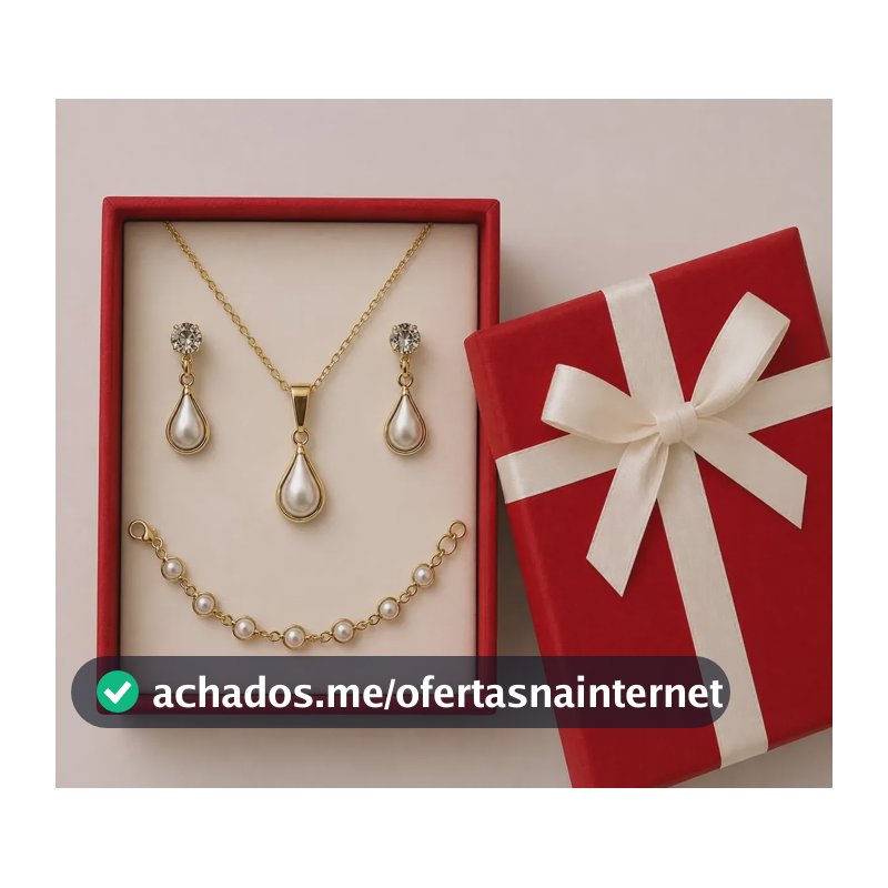 Colar Feminino Folheado A Ouro Com Pulseira Brincos E Caixa Dourado